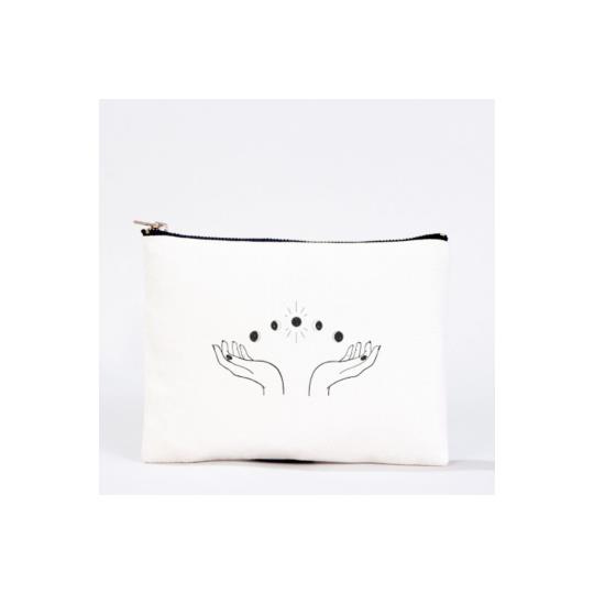 Bez Çanta Ay Döngüsü El Boyaması Clutch Portföy Makyaj Çantası Kalemlik Bej, 15x21cm, Kcnt0027