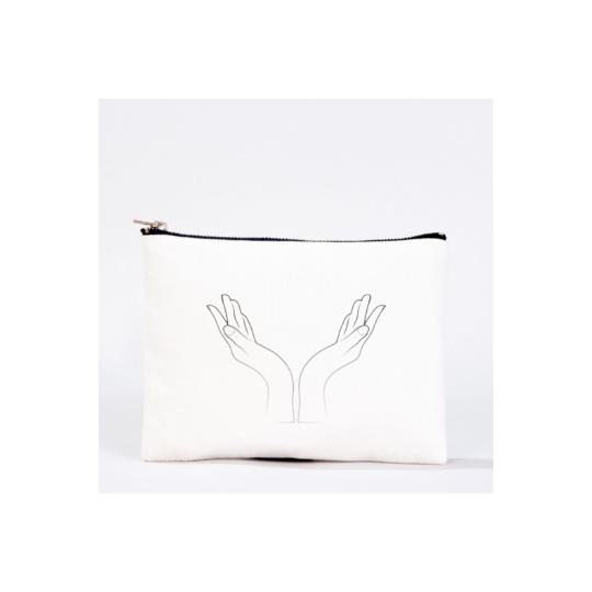 Bez Çanta El Desenli El Boyaması Clutch Portföy Makyaj Çantası Kalemlik Bej, 15x21cm, Kcnt0003