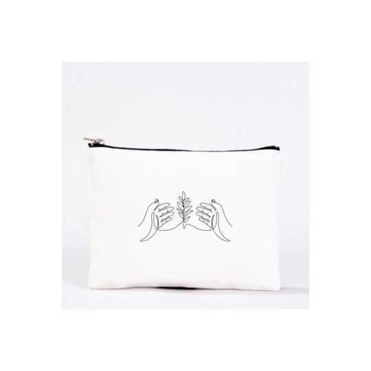 Bez Çanta Fidan El Boyaması Clutch Portföy Makyaj Çantası Kalemlik Bej, 15x21cm, Kcnt0029