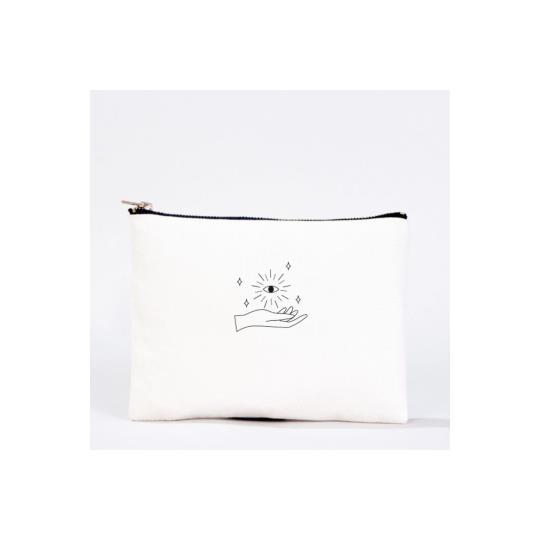 Bez Çanta Göz El Boyaması Clutch Portföy Makyaj Çantası Kalemlik Bej, 15x21cm, Kcnt0032