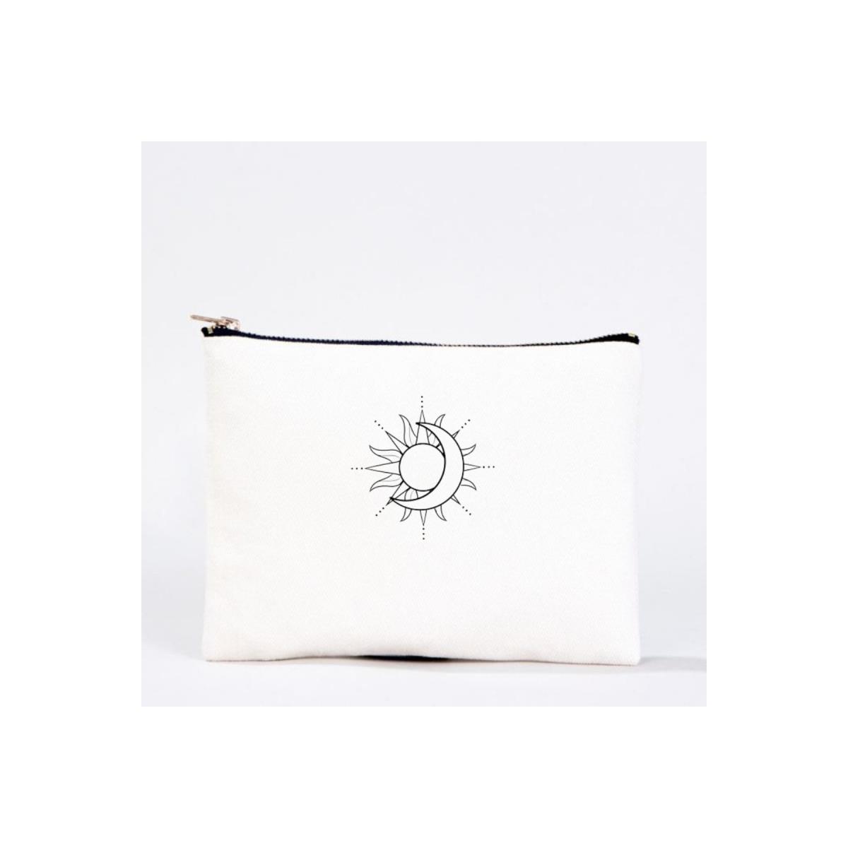 Bez Çanta Güneş Ay El Boyaması Clutch Portföy Makyaj Çantası Kalemlik Bej, 15x21cm, Kcnt0021