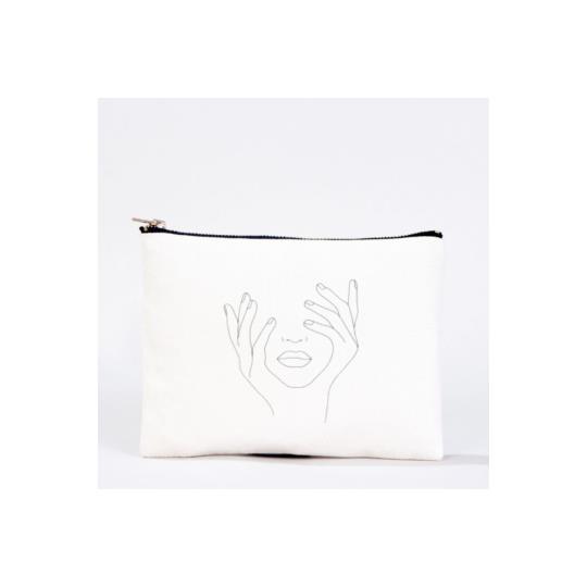 Bez Çanta Kadın El Boyaması Clutch Portföy Makyaj Çantası Kalemlik Bej, 15x21cm, Kcnt0009