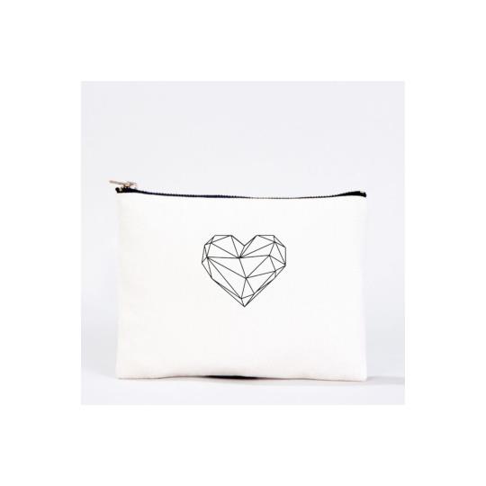 Bez Çanta Kalp El Boyaması Clutch Portföy Makyaj Çantası Kalemlik Bej, 15x21cm, Kcnt0038