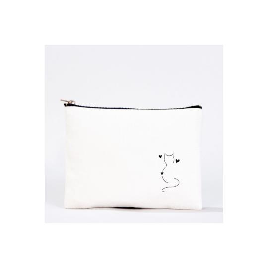 Bez Çanta Kedi El Boyaması Clutch Portföy Makyaj Çantası Kalemlik Bej, 15x21cm, Kcnt0030