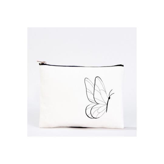 Bez Çanta Kelebek El Boyaması Clutch Portföy Makyaj Çantası Kalemlik Bej, 15x21cm, Kcnt0011