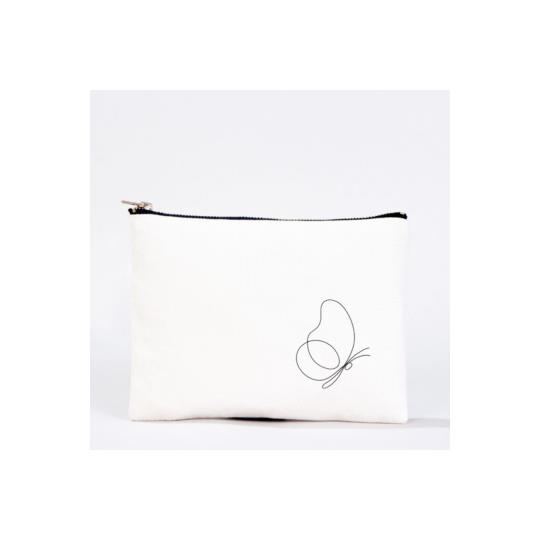 Bez Çanta Kelebek El Boyaması Clutch Portföy Makyaj Çantası Kalemlik Bej, 15x21cm, Kcnt0036