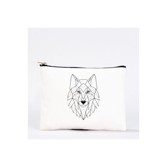 Bez Çanta Kurt El Boyaması Clutch Portföy Makyaj Çantası Kalemlik Bej, 15x21cm, Kcnt0028