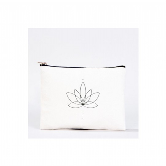 Bez Çanta Lotus El Boyaması Clutch Portföy Makyaj Çantası Kalemlik Bej, 15x21cm, Kcnt0001