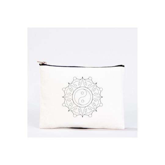 Bez Çanta Mandala El Boyaması Clutch Portföy Makyaj Çantası Kalemlik Bej, 15x21cm, Kcnt0002