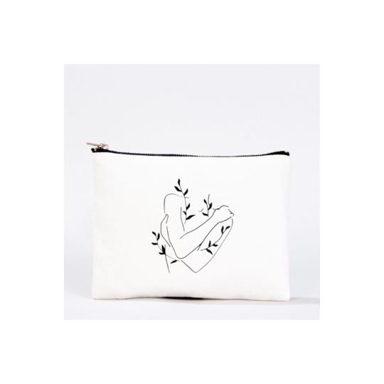 Bez Çanta Sarmaşık El Boyaması Clutch Portföy Makyaj Çantası Kalemlik Bej, 15x21cm, Kcnt0004