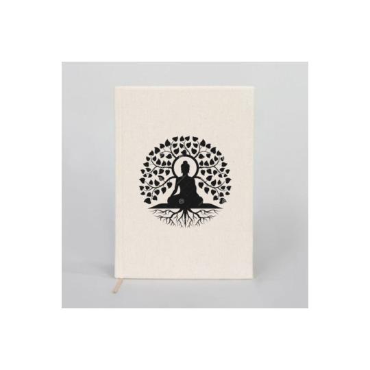 Kanvas Defter Buddha El Boyaması Çizgisiz Bej A5 14x21cm Dftr0011