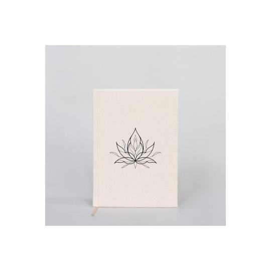 Kanvas Defter Lotus El Boyaması Çizgisiz Bej A5 14x21cm Dftr0017