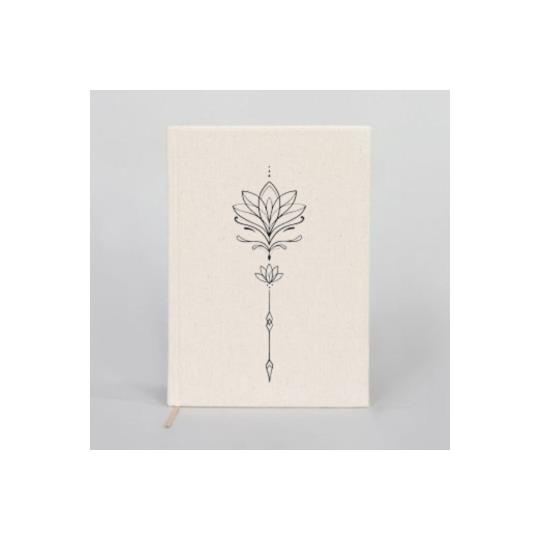 Kanvas Defter Lotus El Boyaması Çizgisiz Bej A5 14x21cm Dftr0019